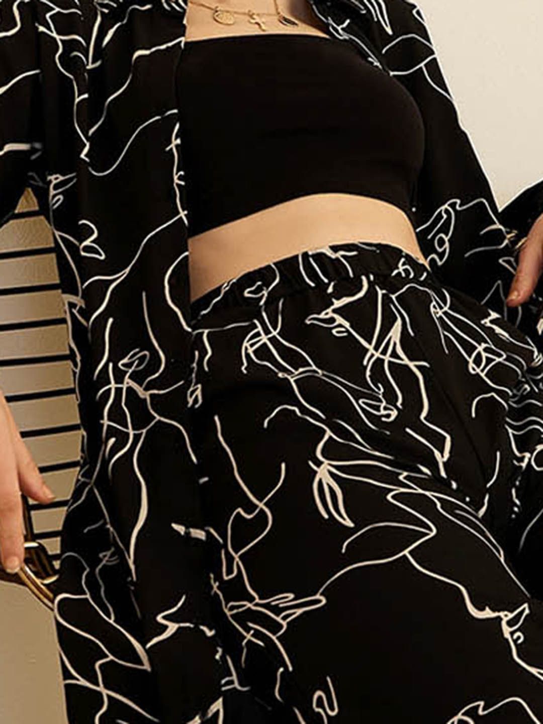 Berrylush Printed Longline Shirt With Trousers Co-Ords