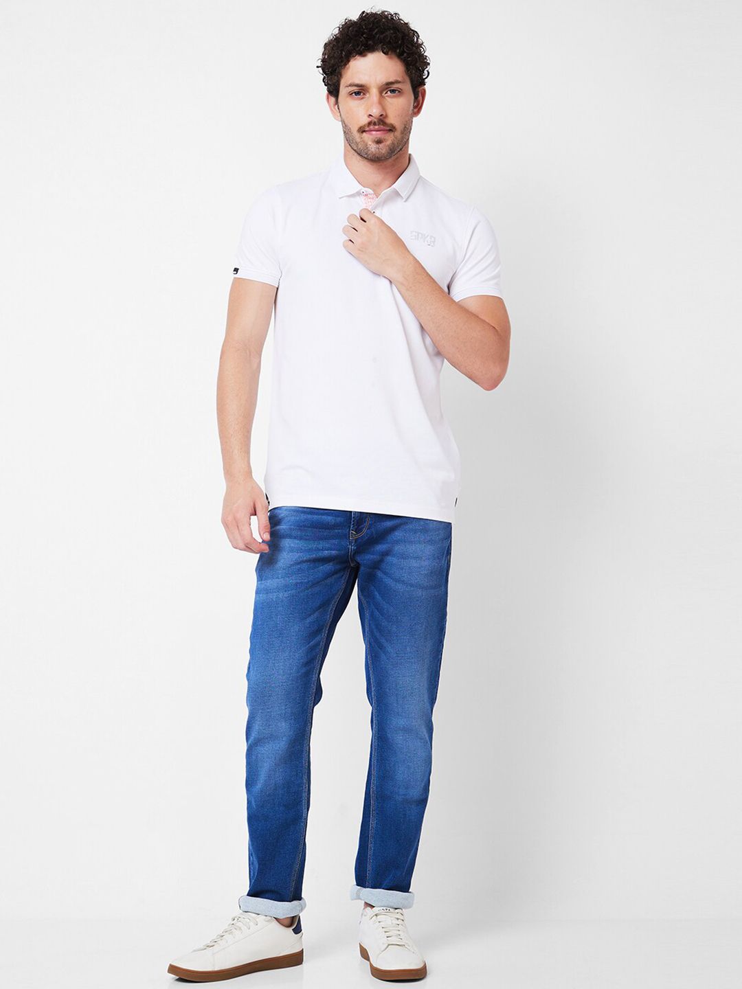 SPYKAR Polo Collar Applique Cotton Slim Fit T-shirt