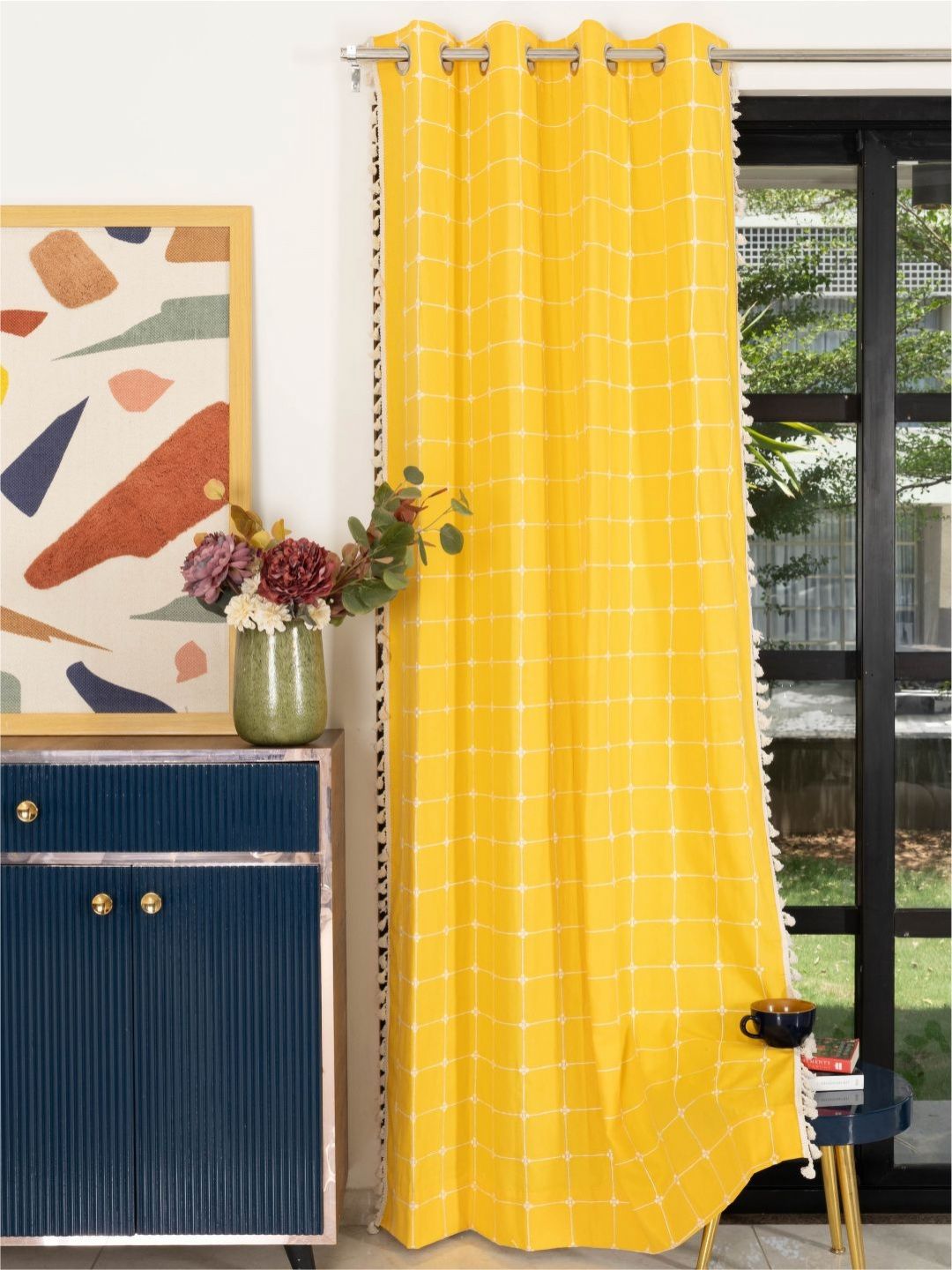 URBAN SPACE Yellow Embroidered Long Door Curtain