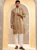 Anouk Geometric Embroidered Mirror Work Cotton Silk Straight  Kurta with Pyjamas