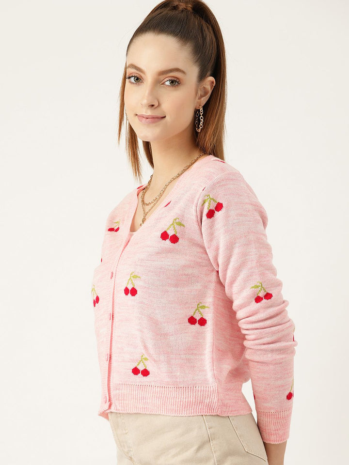 DressBerry Women Pink Self-Design Cardigan