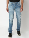 SPYKAR Men Slim Fit Low-Rise Mildly Distressed Heavy Fade Stretchable Jeans