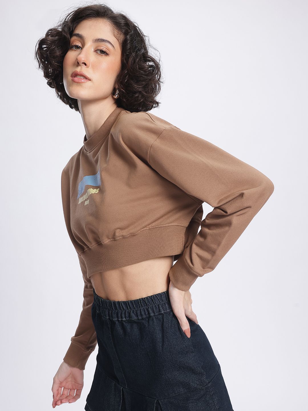 DressBerry Printed Cropped Boxy Sweatshirt