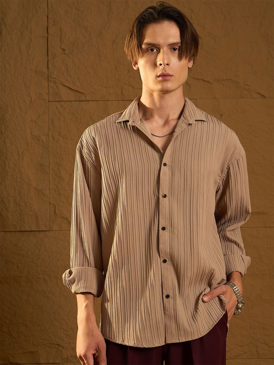 DENNISON Men Drop Shoulder Oversized Textured Shirt