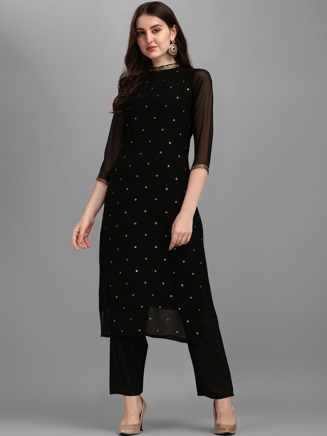 KALINI Sequin Embellished Straight Kurta with Trousers