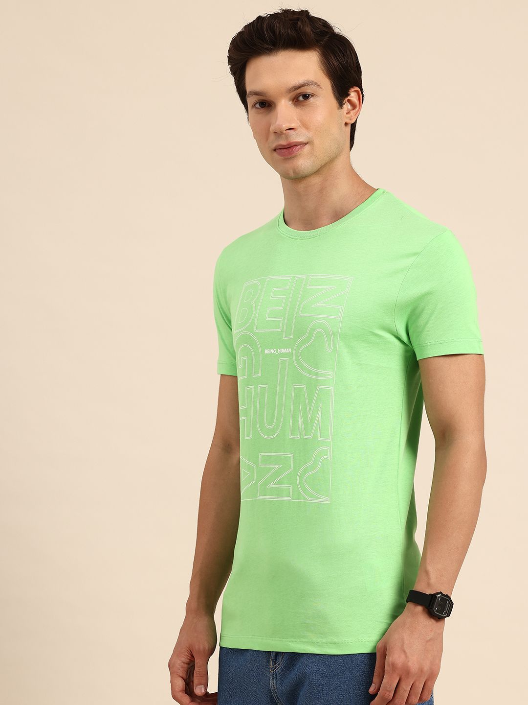Being Human Brand Logo Printed Pure Cotton Slim Fit T-shirt