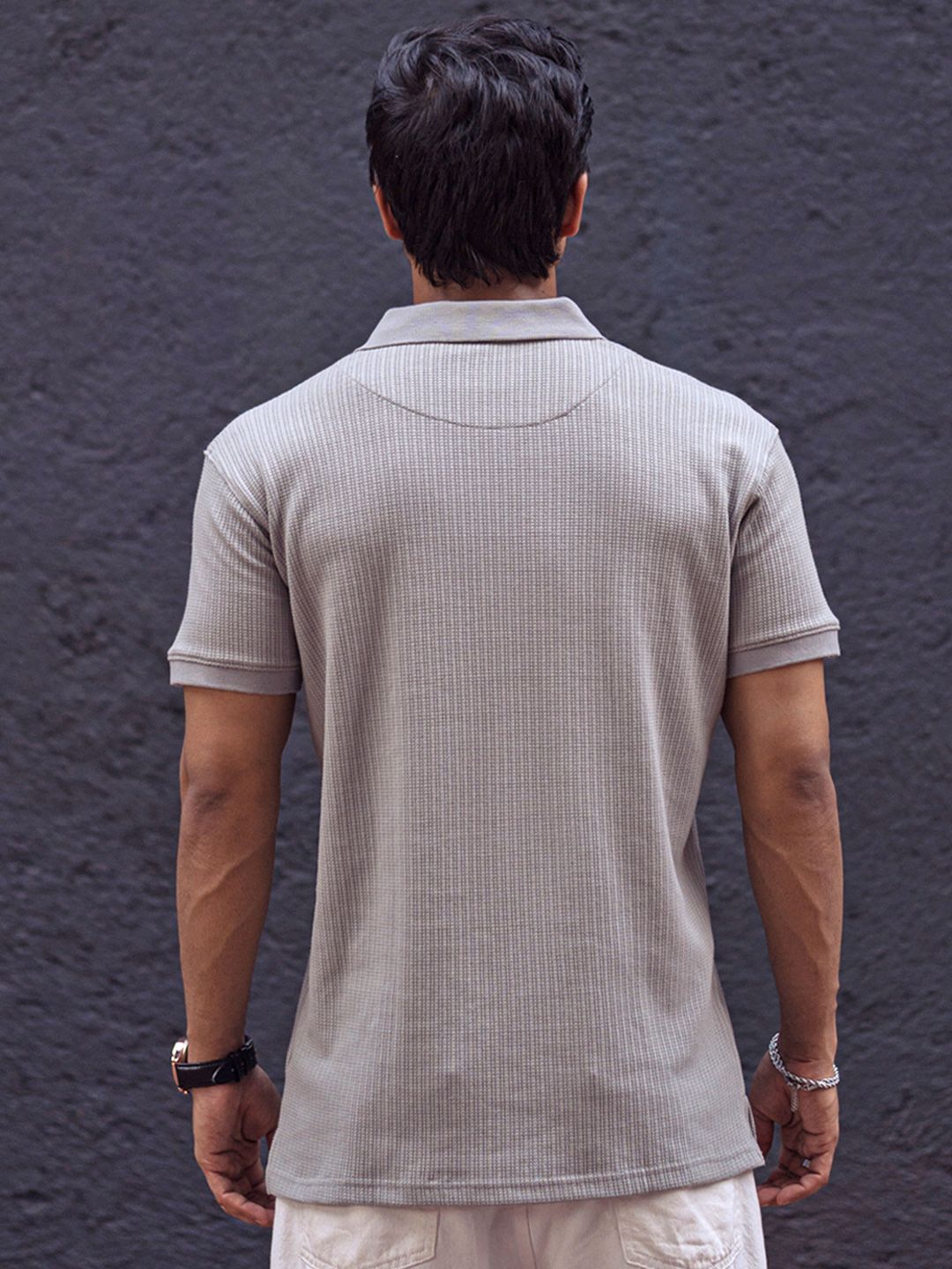 Powerlook Men Self Design Zip Closure T-shirt