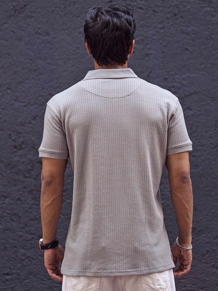 Powerlook Men Self Design Zip Closure T-shirt