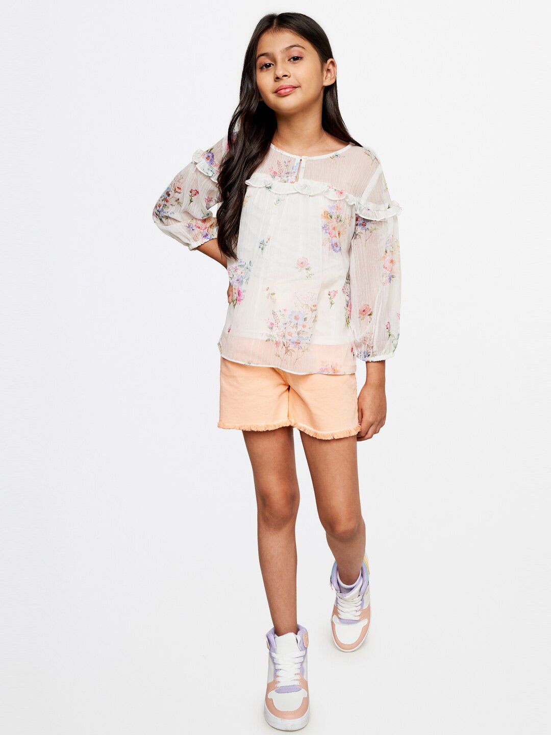 AND White Floral Print Top