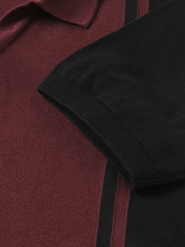 THE BEAR HOUSE Colourblocked Polo Collar Cotton Slim Fit T-shirt