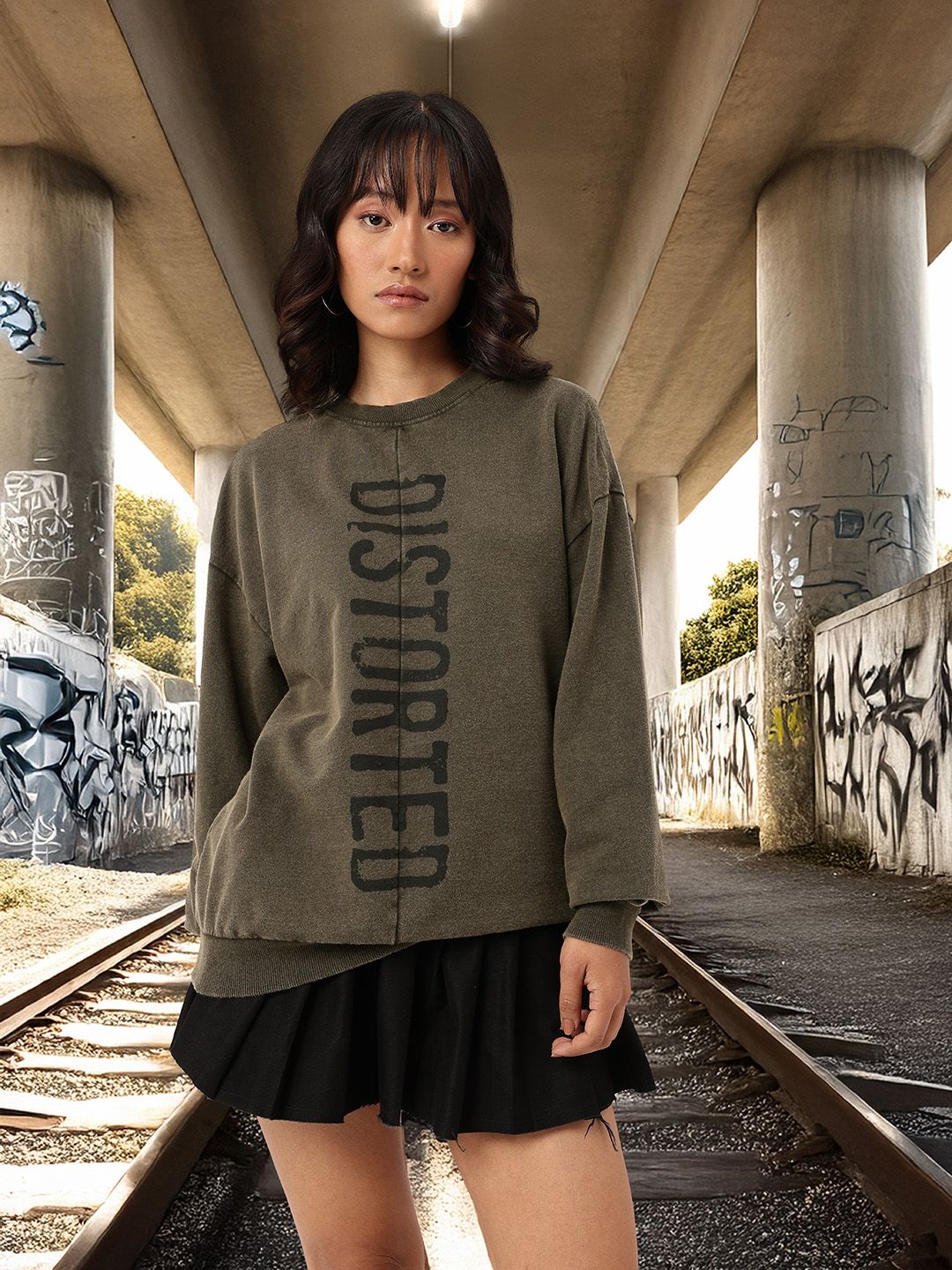 DressBerry Typography Printed Cotton Terry Oversized Sweatshirt