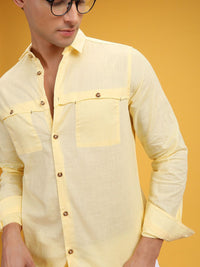 The Indian Garage Co Men Yellow Slim Fit Solid Pure Cotton Casual Shirt