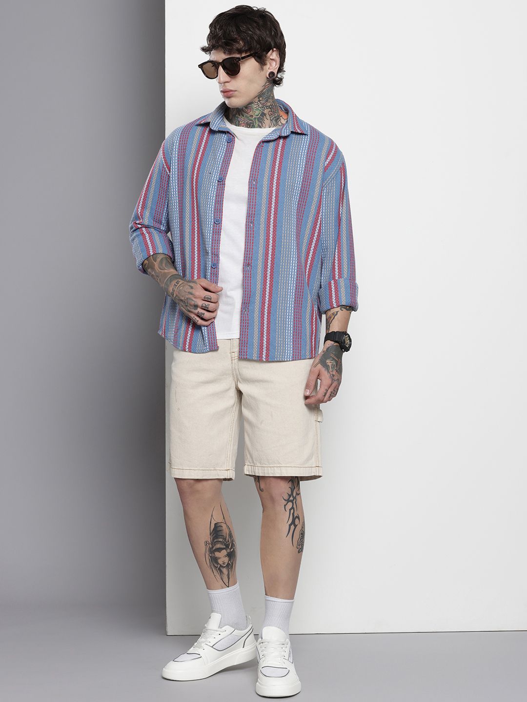 The Indian Garage Co Relaxed Fit Self Striped Pure Cotton Casual Shirt