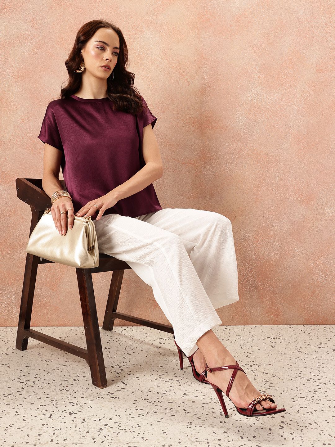 all about you Crinkle Effect Extended Sleeves Satin Finish Top