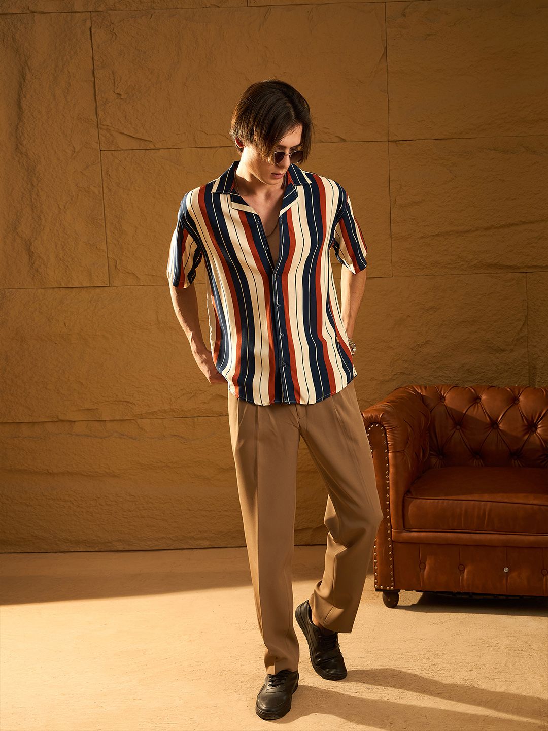 DENNISON Vertical Striped Drop Shoulder Oversized Shirt