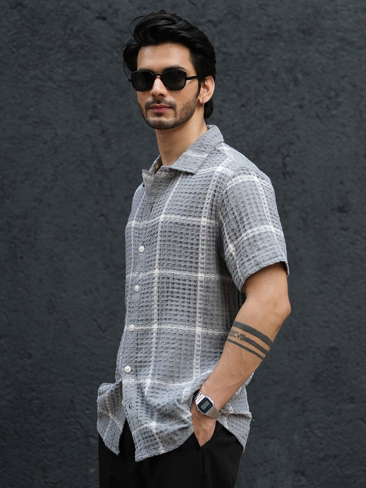 Powerlook Men Spread Collar Tartan Checks Self Design Opaque Checked Casual Shirt