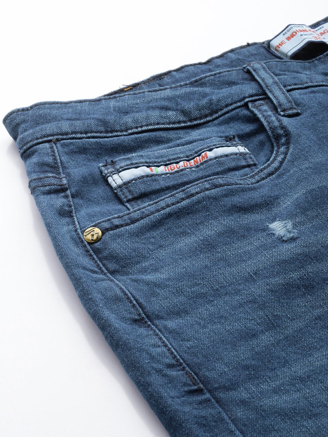 The Indian Garage Co Men Slim Fit Mildly Distressed Light Fade Stretchable Jeans