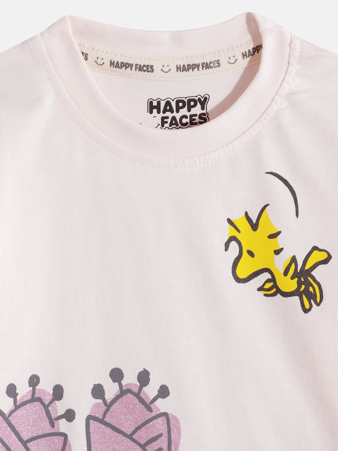 Happy Faces Girls Pure Cotton Snoopy Printed T-shirt with Joggers