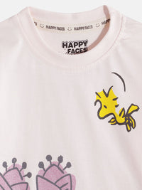 Happy Faces Girls Pure Cotton Snoopy Printed T-shirt with Joggers