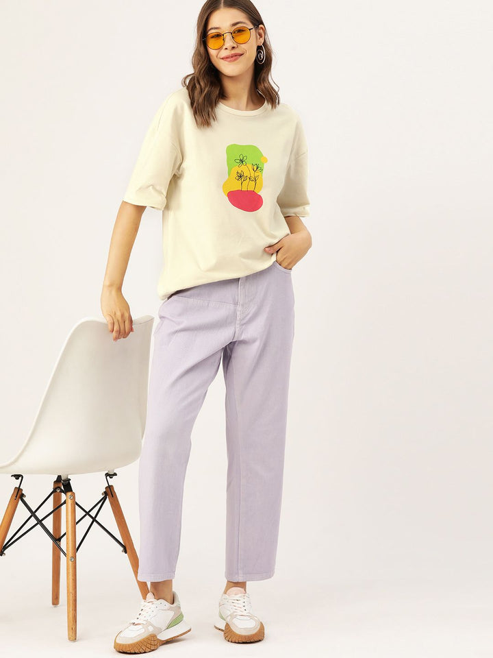 DressBerry Pure Cotton Printed Drop-Shoulder Sleeves Longline T-shirt