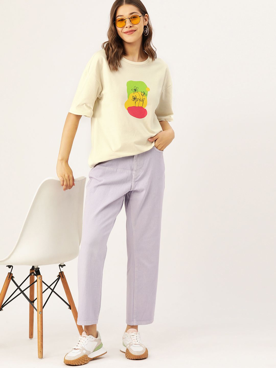 DressBerry Pure Cotton Printed Drop-Shoulder Sleeves Longline T-shirt