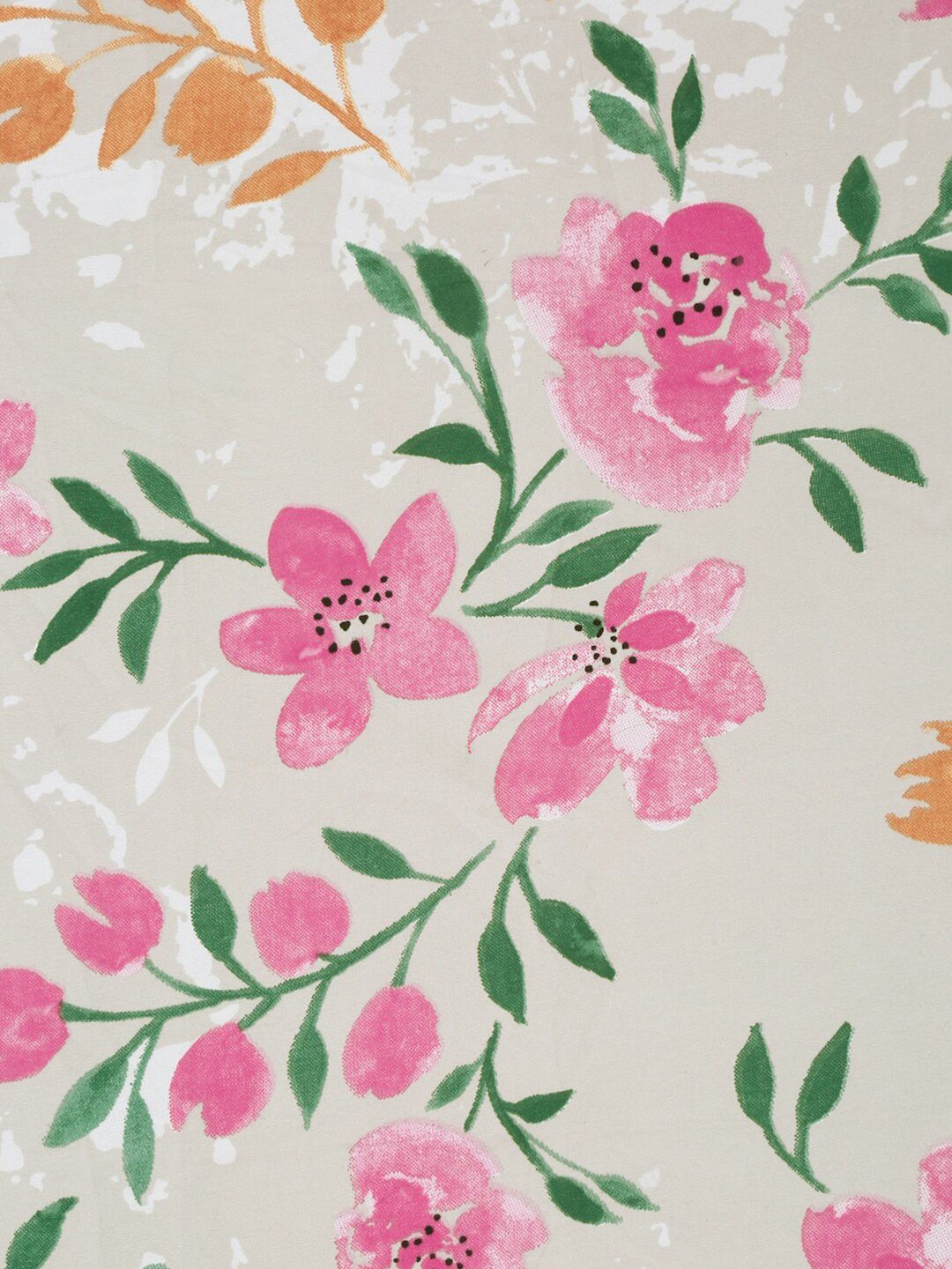 KLOTTHE Brown Floral Polycotton 300 TC Fitted Single Fine Bedsheet with a Pillow Cover-220 x 150 cm