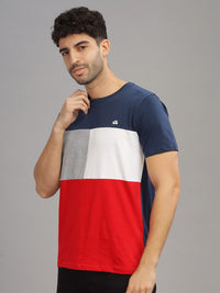 ADRO Colourblocked Regular Fit Cotton T-shirt