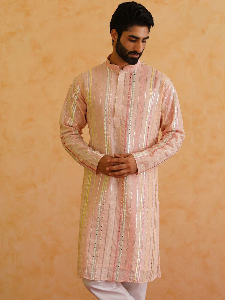 SOJANYA LUXE Mandarin Collar Embroidered Regular Kurta with Pyjamas