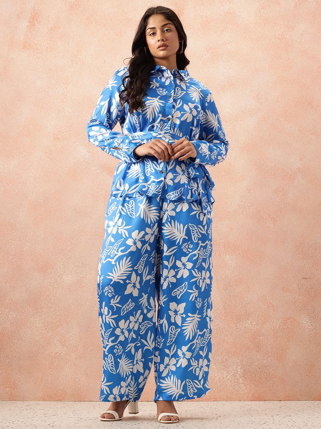 all about you Plus Size Floral Print Co-Ords With a Tie-ups Belt