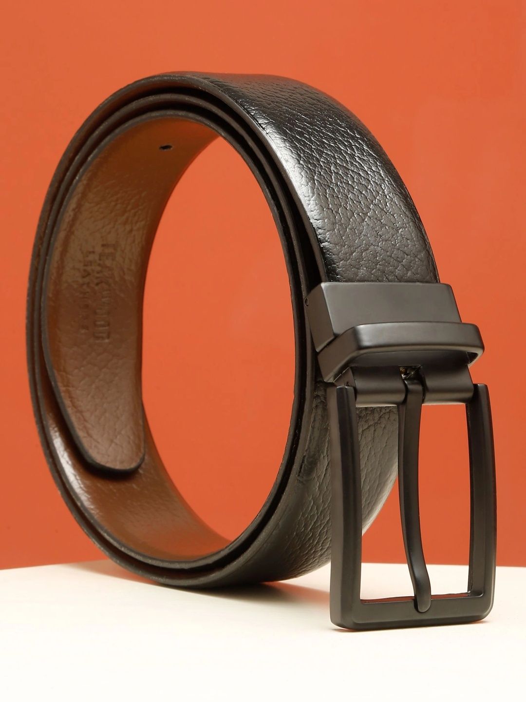 Teakwood Leathers Men Textured Leather Reversible Formal Belt