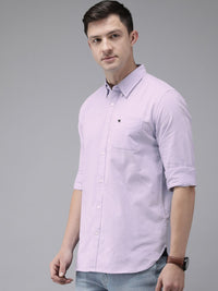 THE BEAR HOUSE Men Lavender Pure Cotton Solid Slim Fit Casual Shirt