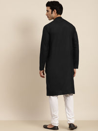 Anug by SOJANYA Men Black Thread Work Band Collar Pure Cotton Kurta