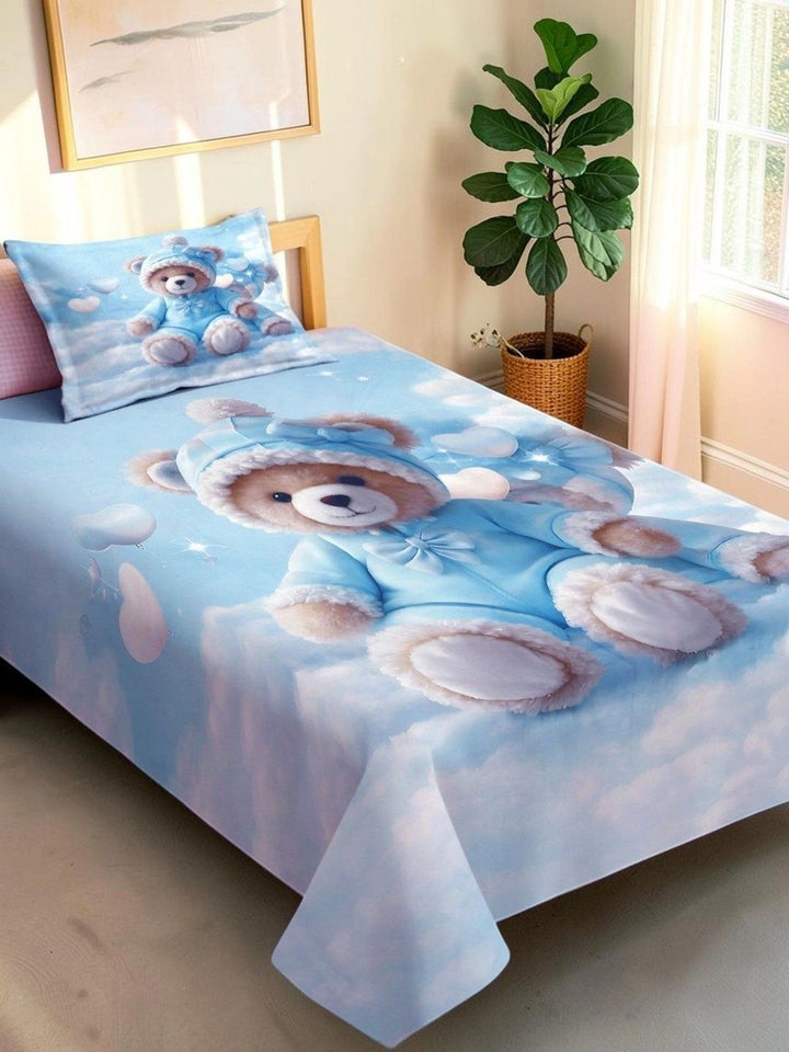 Moda Rapido X KLOTTHE Watak Kartun Biru & Putih 400 TC Cadar Bujang dengan 1 Sarung Bantal