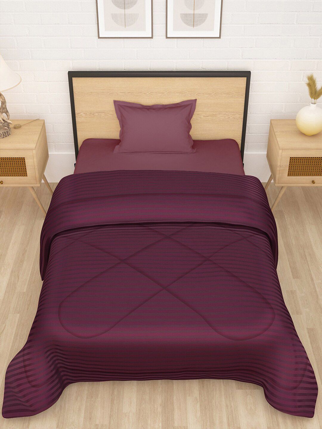 Story@home Maroon Striped Ac Room Reversible Single Bed Comforter