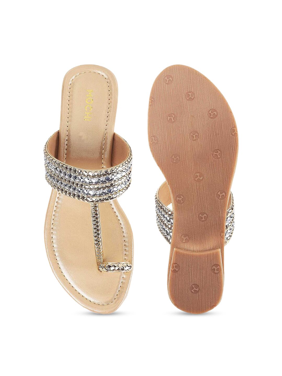 Mochi Gold-Toned Textured One Toe Flats