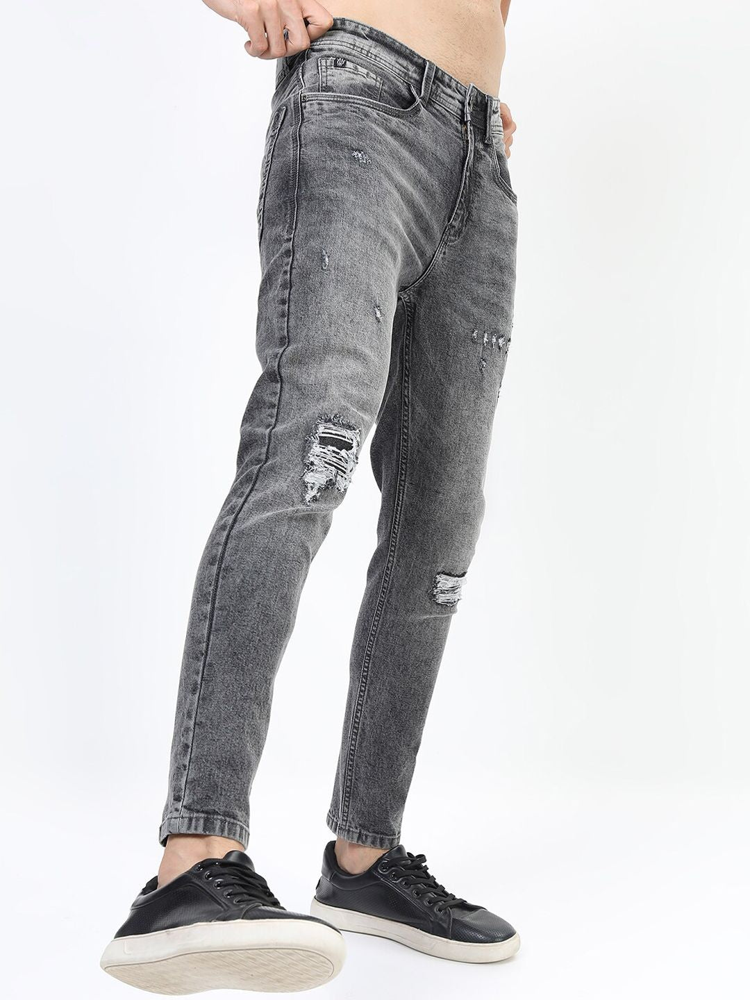 LOCOMOTIVE Men Grey Slim Tapered Fit Mildly Distressed Heavy Fade Stretchable Jeans