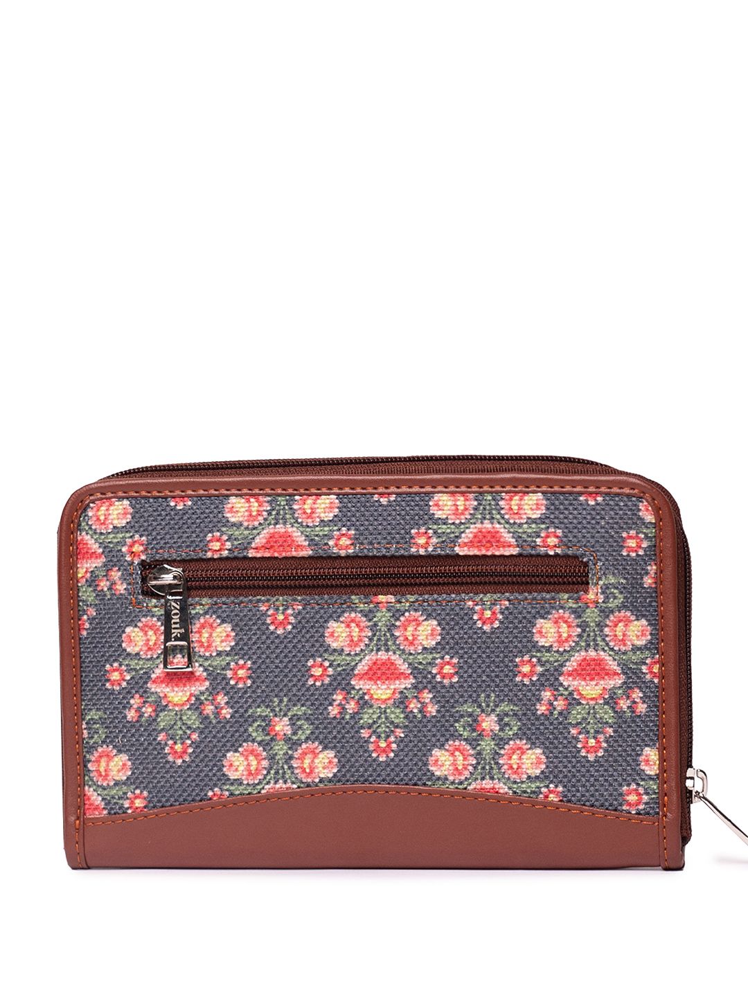 ZOUK Women Navy Blue & Pink Floral Printed Zip Around Wallet