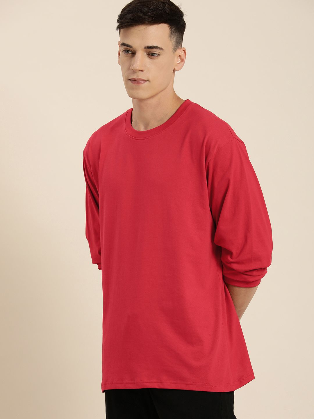 Difference of Opinion Men Red Cotton Drop-Shoulder Sleeves Oversized T-shirt