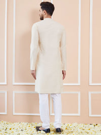 See Designs Mandarin Collar Long Sleeves Cotton Thread Work Kurta