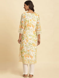 W Floral Printed Keyhole Neck Straight Kurta