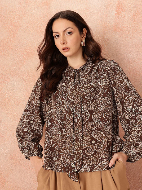 all about you Printed Tie-Up Neck Top