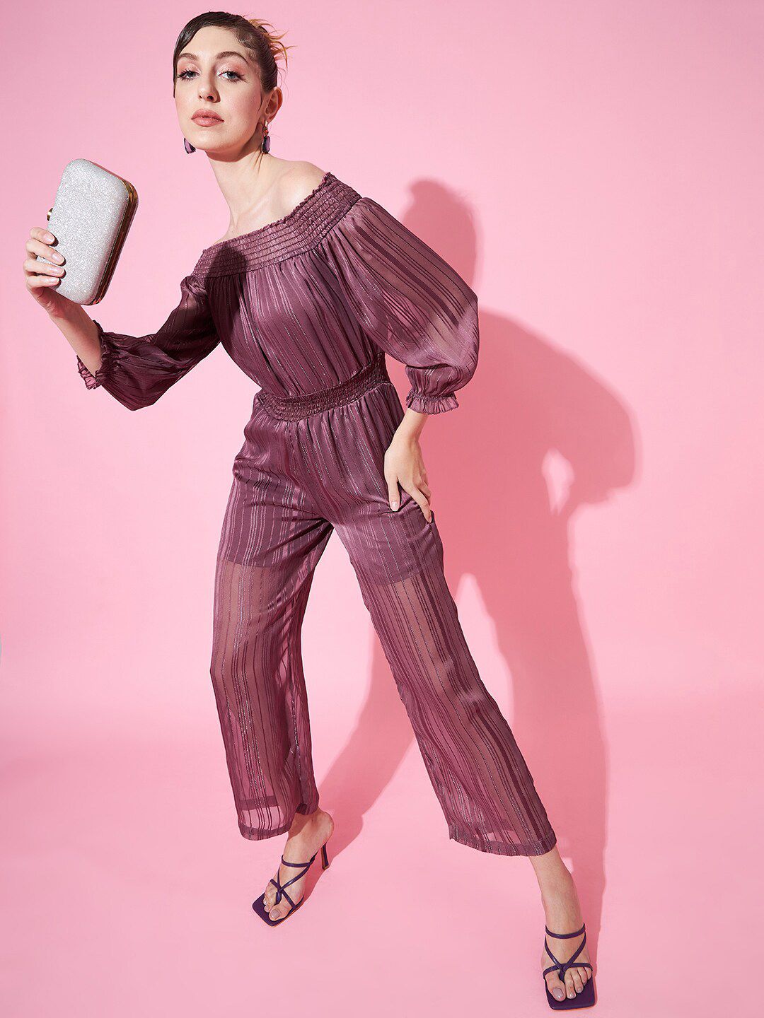 STREET 9 Off-Shoulder Striped Basic Jumpsuit