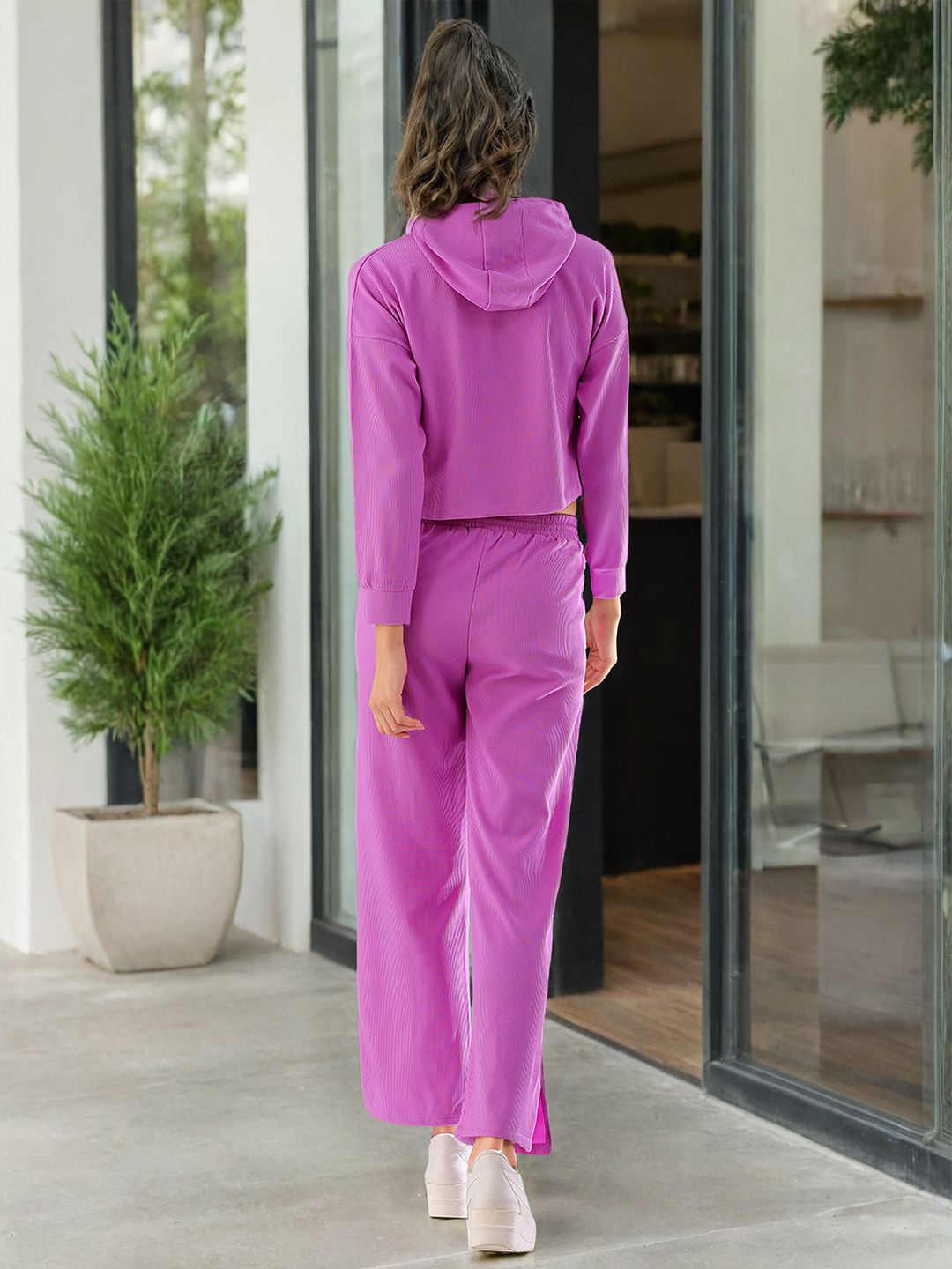 Freehand by The Indian Garage Co Purple Striped Hooded Sweatshirt With Trousers