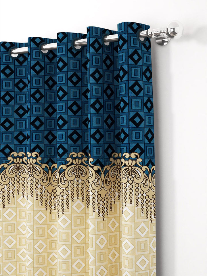 Story@home Blue & Brown 2 Pieces Ethnic Motifs Window Curtain