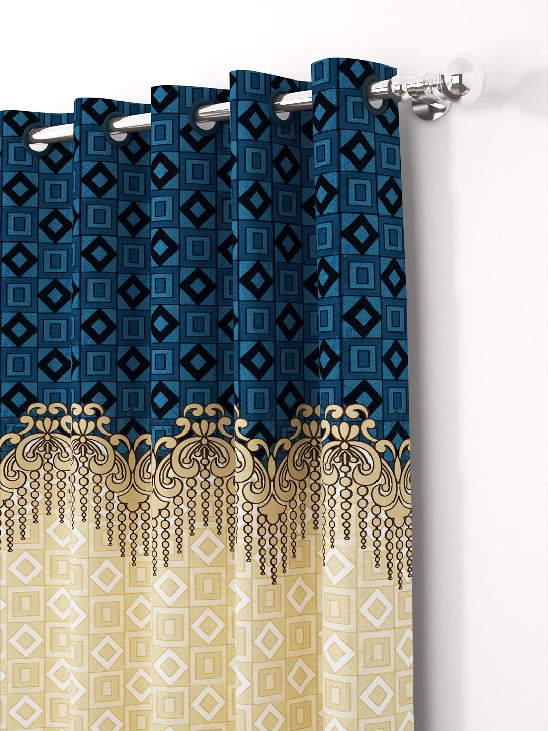 Story@home Blue & Brown 2 Pieces Ethnic Motifs Window Curtain