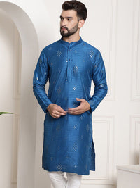 SOJANYA Embellished Mirror Work Detailed Band Collar Cotton Silk Kurta
