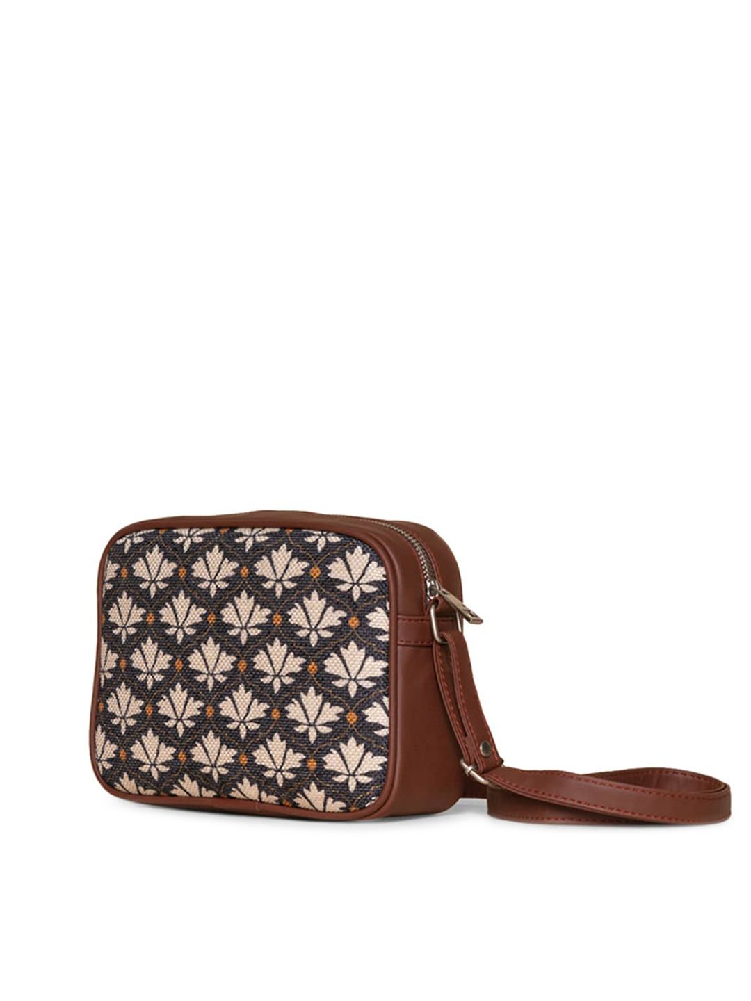 ZOUK Black Floral Printed Structured Sling Bag