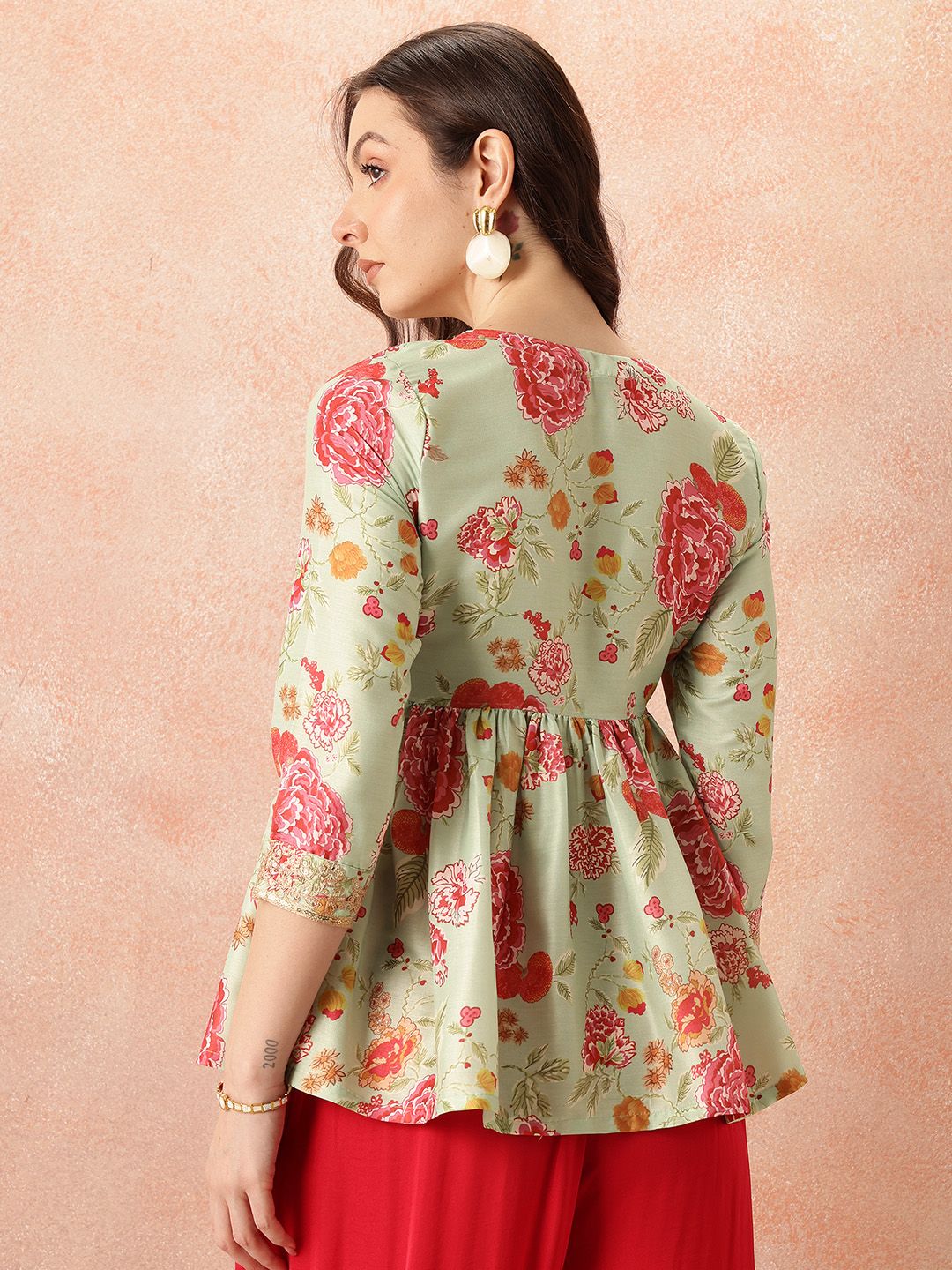 all about you Ethnic Motifs Printed Zari Work Pleated A-Line Kurti