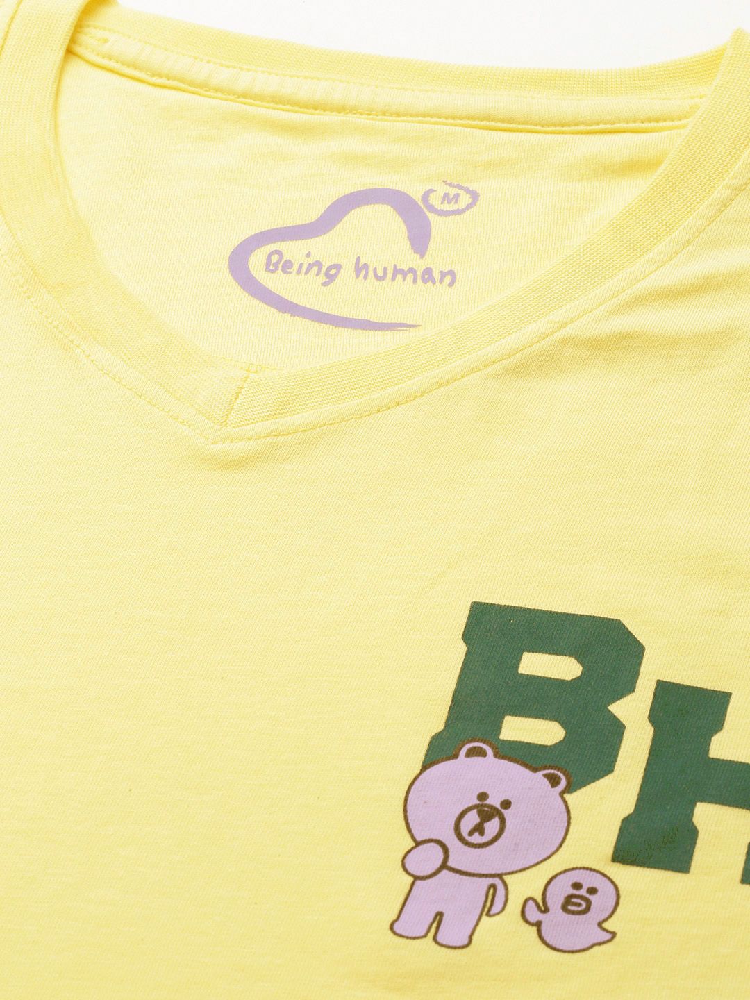 Being Human V-Neck Pure Cotton T-shirt with Minimal Print
