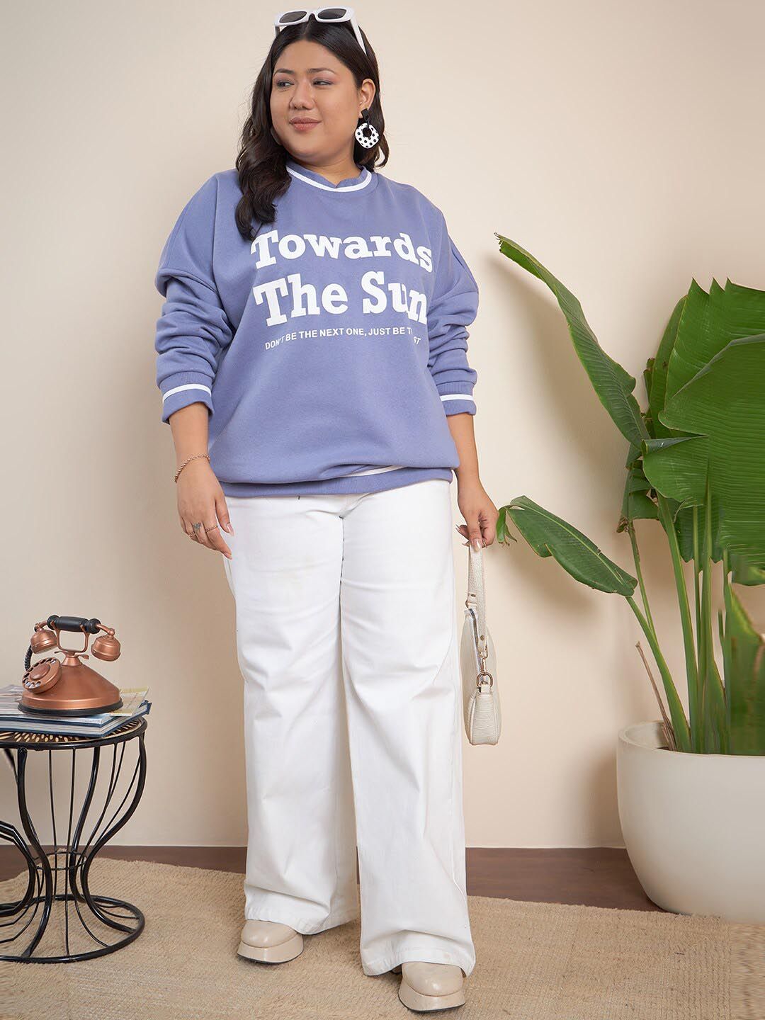 CURVY STREET Plus Size Typography Printed Pure Cotton Pullover